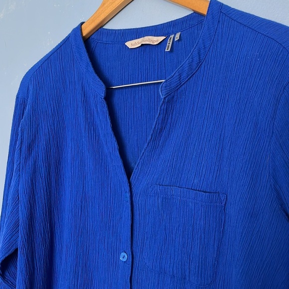 Soft Surroundings Crinkle Crepe Long Sleeve Button Up 100% Cotton Tunic Top - Picture 3 of 6